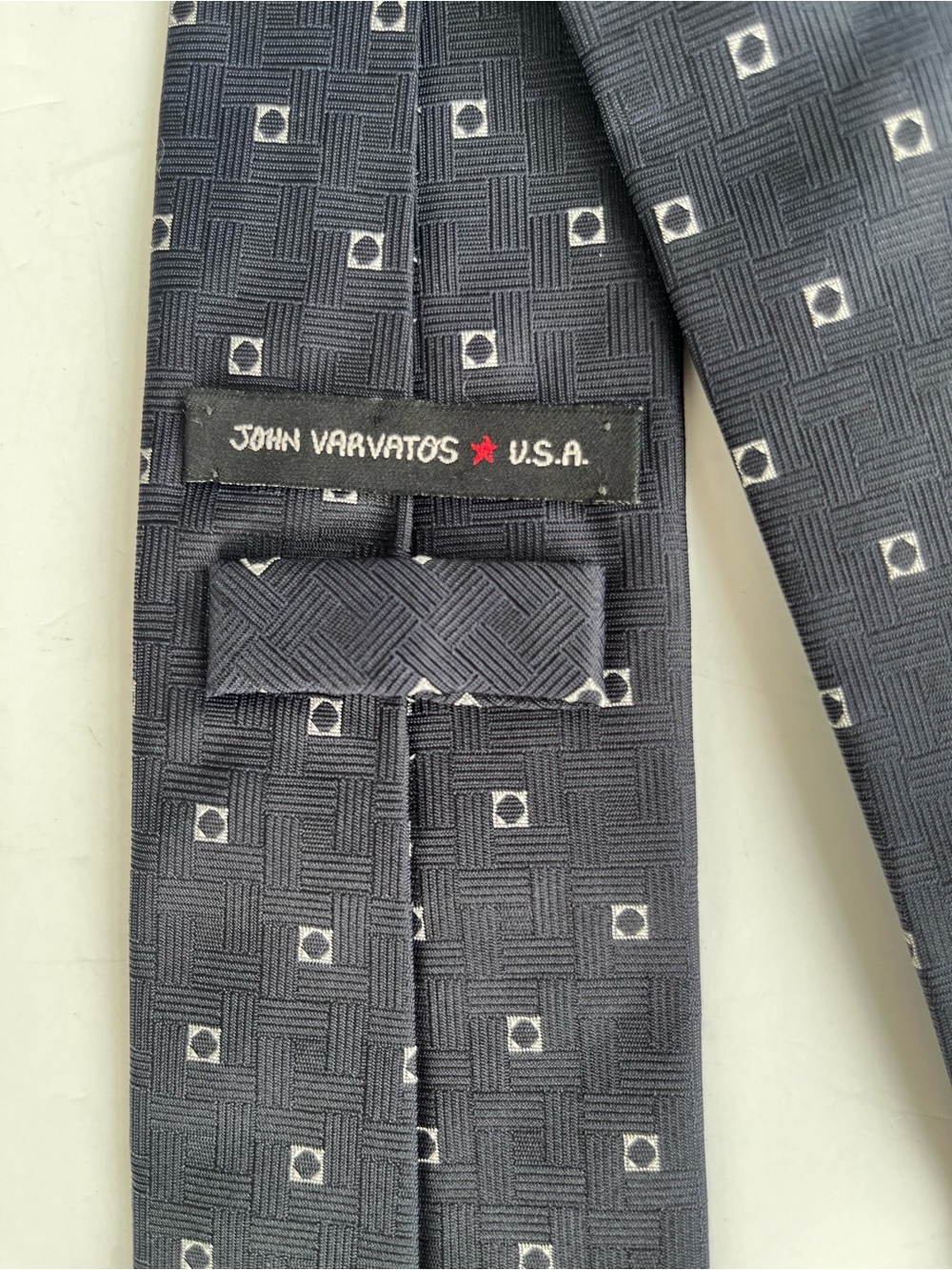 John Varvatos USA Navy Textured Geometric Silk Tie- Early 2000’s